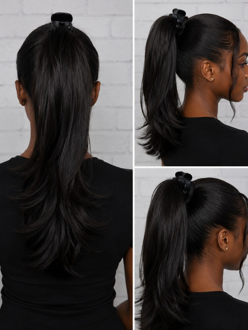 Long Black Ponytail Hair Extension 21" Wrap Around Clip In Ponytail